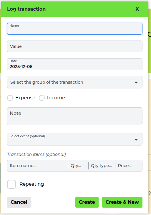 Screenshot: Create Card Form