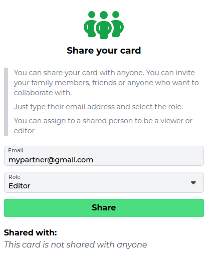 Screenshot: Share virtual card