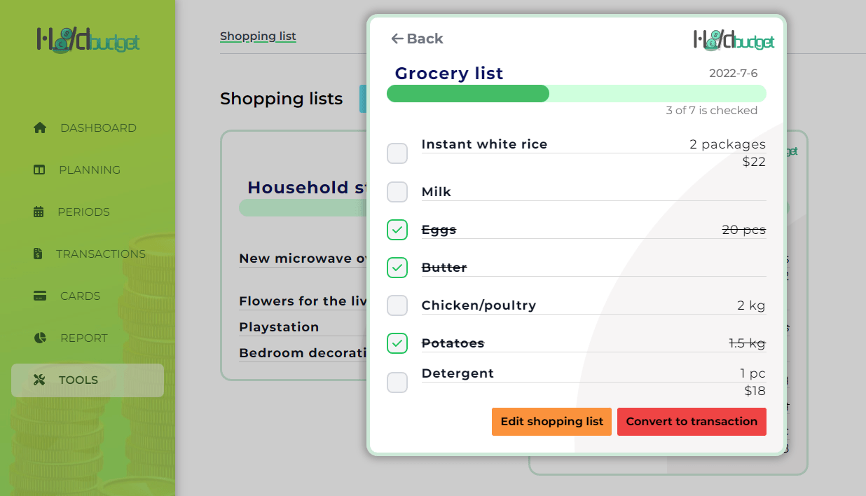 Shopping list snippet